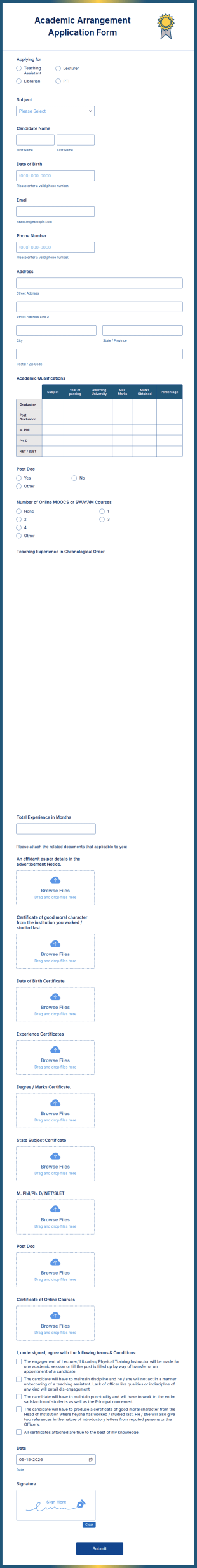 Academic Arrangement Application Form Template