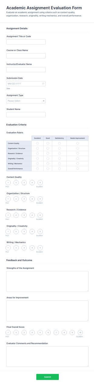 Academic Assignment Evaluation Form Template