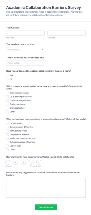 Academic Collaboration Barriers Survey Form Template