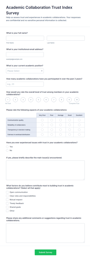 Academic Collaboration Trust Index Survey Form Template