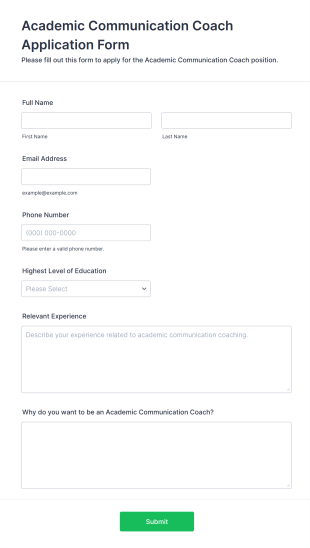 Academic Communication Coach Application Form Form Template