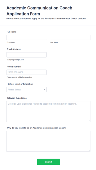 Academic Communication Coach Application Form Template