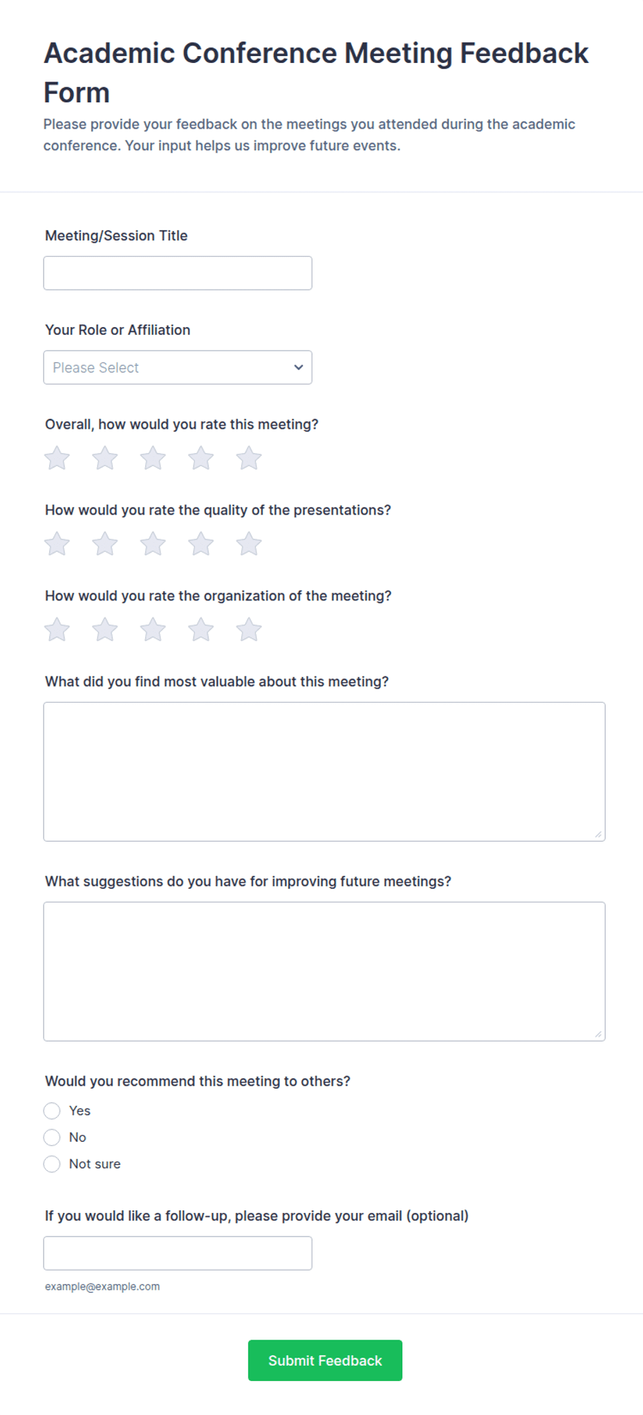 Academic Conference Meeting Feedback Form Template | Jotform
