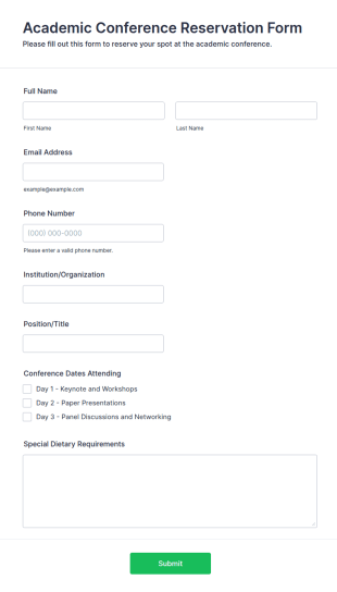 Academic Conference Reservation Form Template