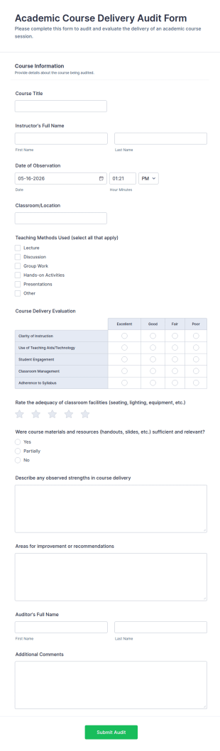 Academic Course Delivery Audit Form Template