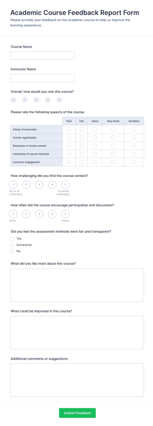 Academic Course Feedback Report Form Template