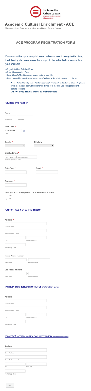 Academic Cultural Enrichment  ACE & I A T Form Template