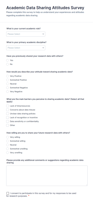 Academic Data Sharing Attitudes Survey Form Template