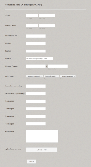 Academic Data Form Template