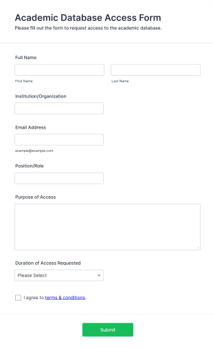 Academic Database Access Form Template