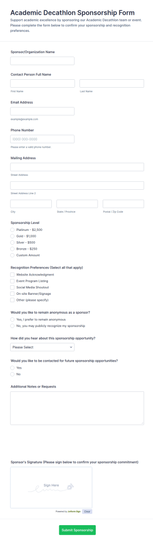 Academic Decathlon Sponsorship Form Template