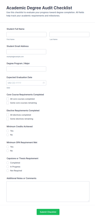 Academic Degree Audit Checklist Form Template