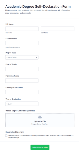 Academic Degree Self Declaration Form Template