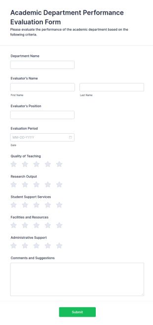 Academic Department Performance Evaluation Form Template