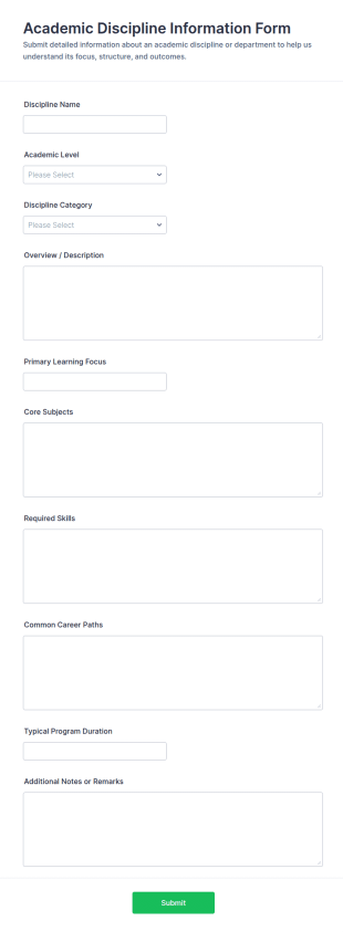 Academic Discipline Information Form Template