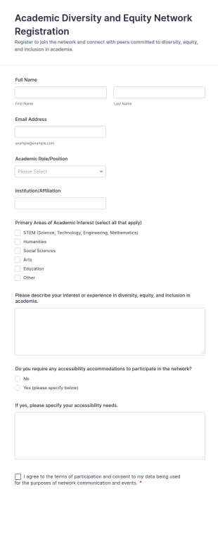 Academic Diversity And Equity Network Registration Form Template