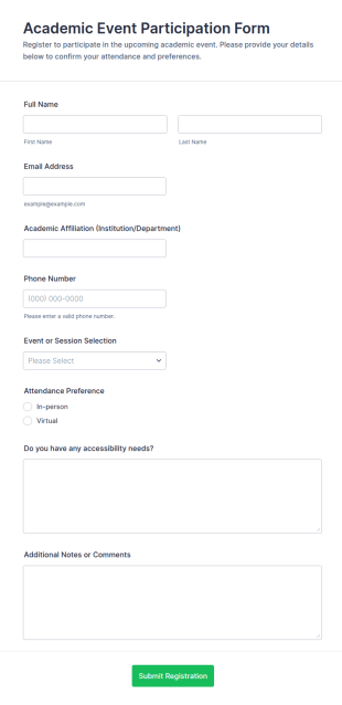 Academic Event Participation Form Template