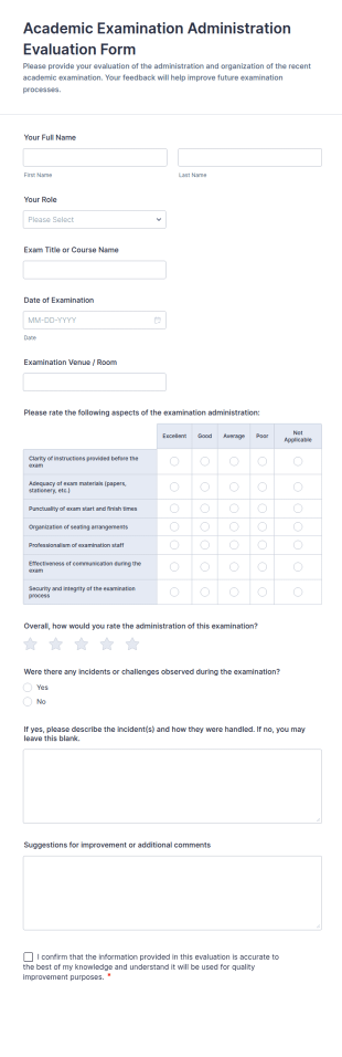 Academic Examination Administration Evaluation Form Template