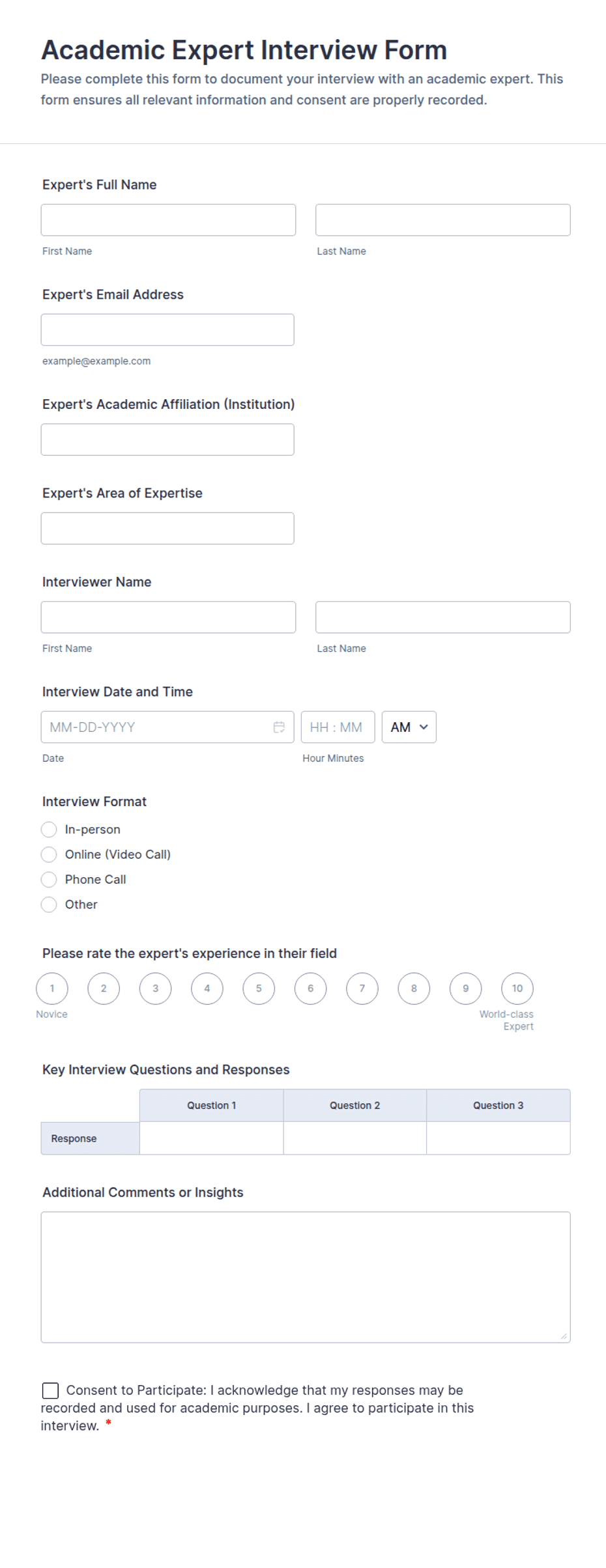 Academic Expert Interview Form Template | Jotform