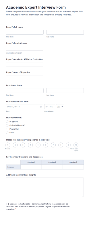 Academic Expert Interview Form Template
