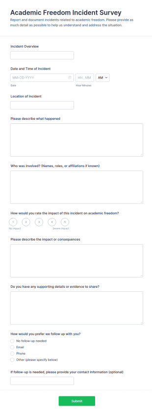 Academic Freedom Incident Survey Form Template