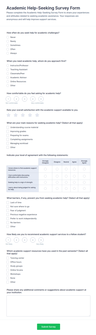 Academic Help Seeking Survey Form Template