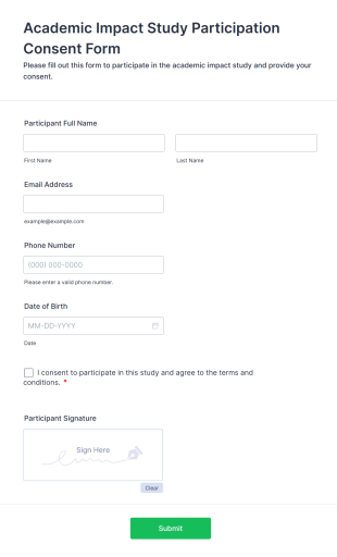 Academic Impact Study Participation Consent Form Form Template