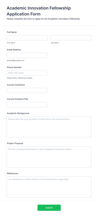 Academic Innovation Fellowship Application Form Form Template