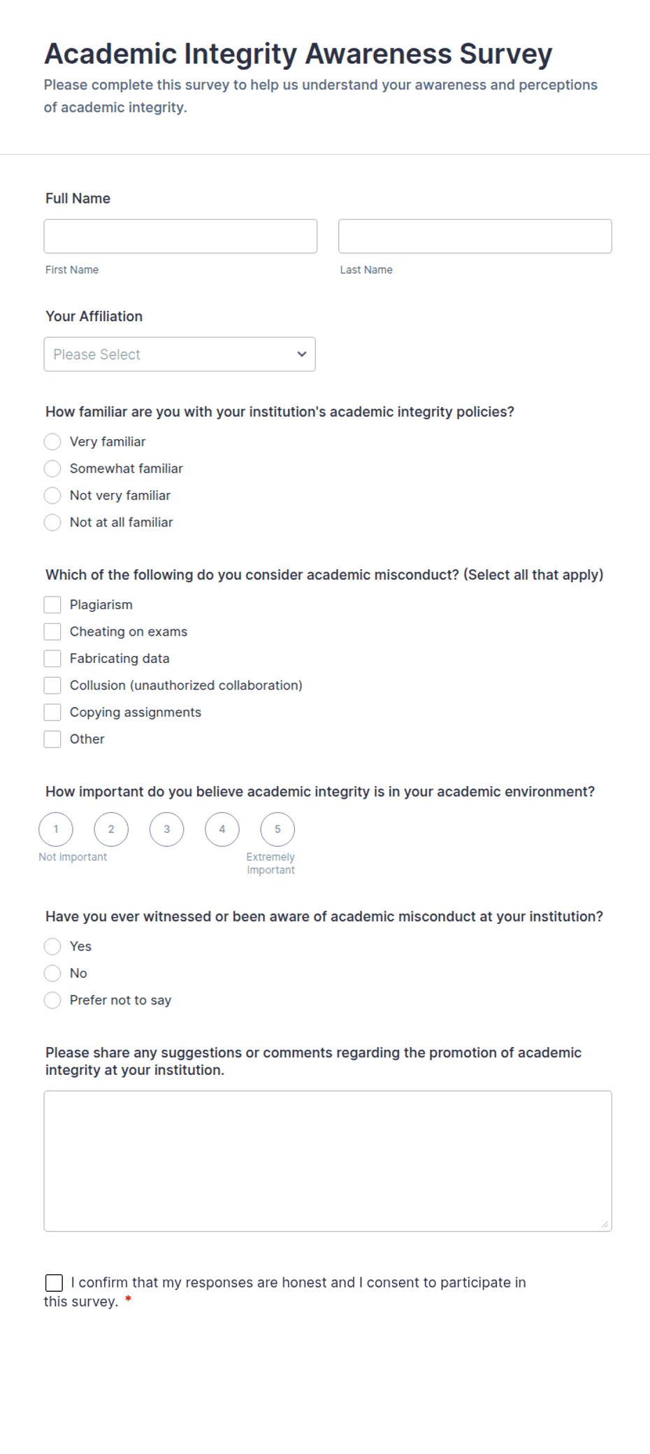 Academic Integrity Awareness Survey Form Template | Jotform