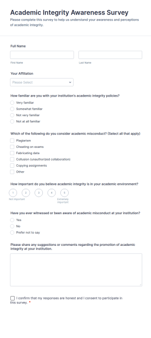 Academic Integrity Awareness Survey Form Template