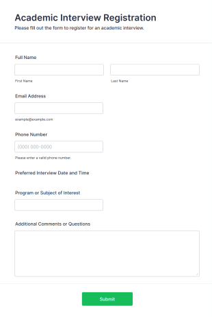 Academic Interview Registration Form Template