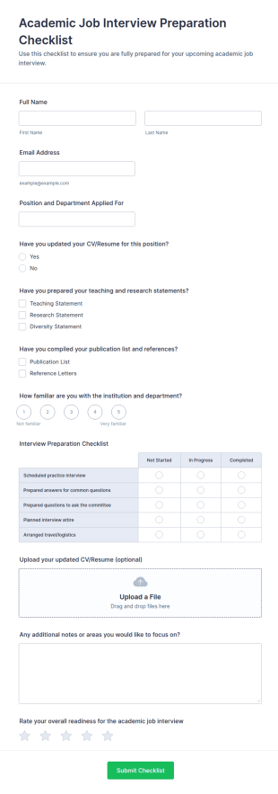 Academic Job Interview Preparation Checklist Form Template