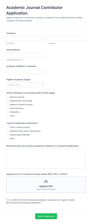 Academic Journal Contributor Application Form Template