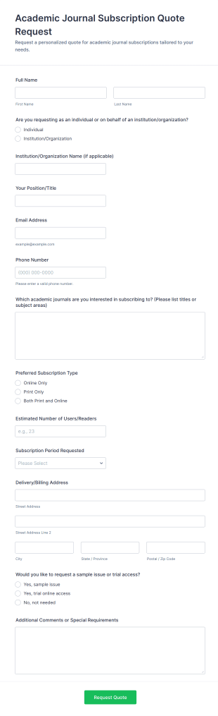 Academic Journal Subscription Quote Request Form Template