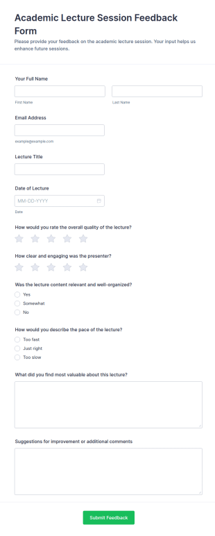 Academic Lecture Session Feedback Form Template