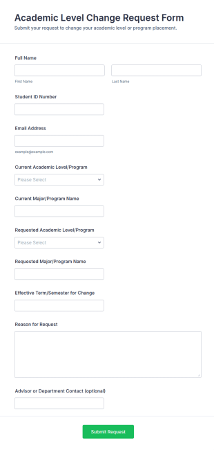 Academic Level Change Request Form Template