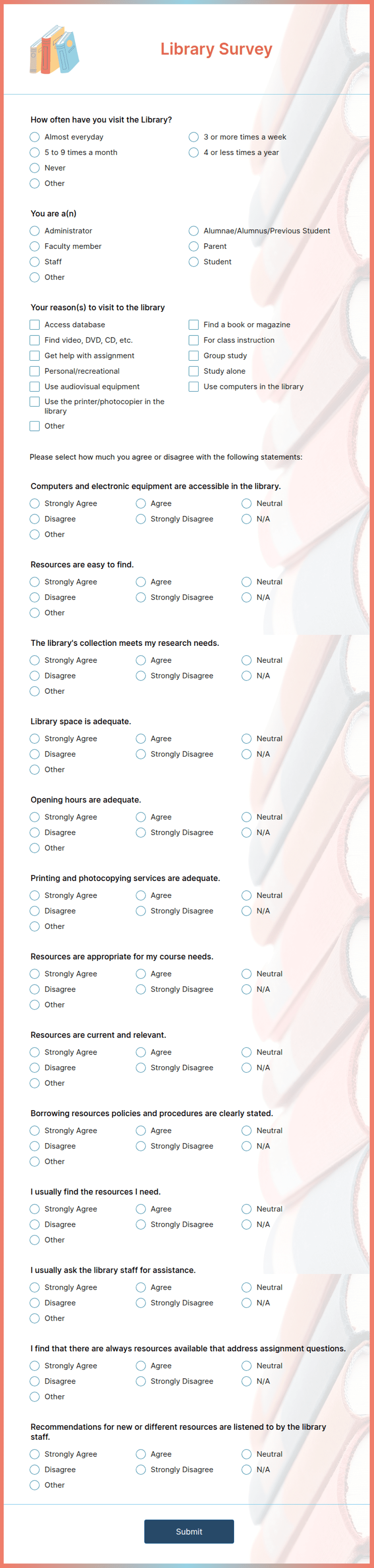 Academic Library Survey Form Template | Jotform