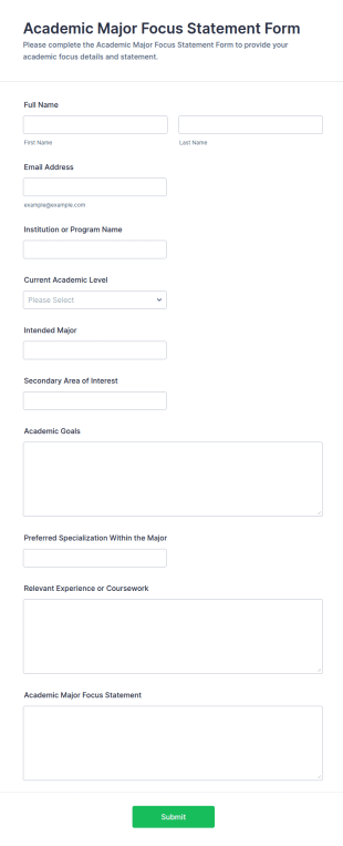 Academic Major Focus Statement Form Template