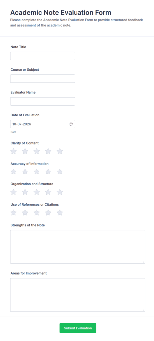 Academic Note Evaluation Form Template
