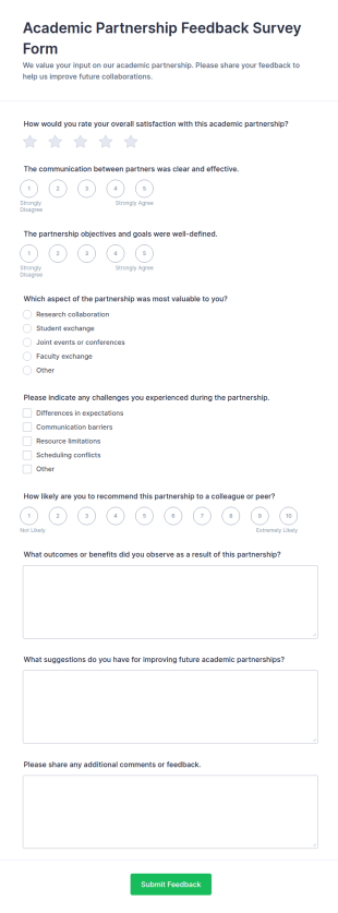 Academic Partnership Feedback Survey Form Template