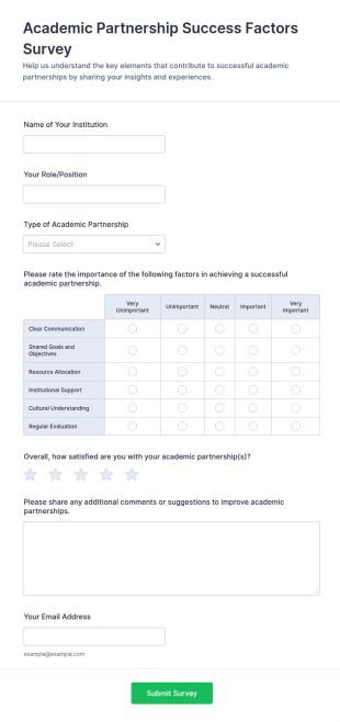 Academic Partnership Success Factors Survey Form Template