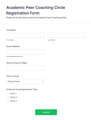 Academic Peer Coaching Circle Registration Form Template