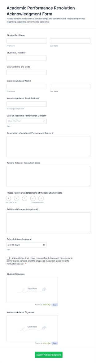 Academic Performance Resolution Acknowledgment Form Template
