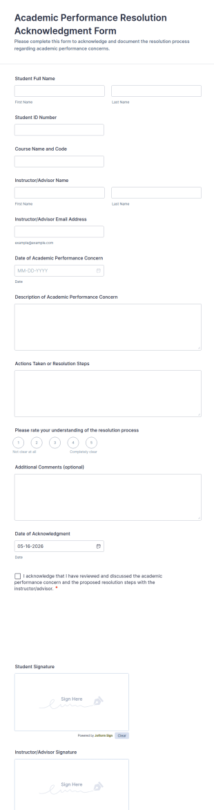 Academic Performance Resolution Acknowledgment Form Template