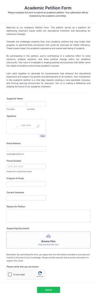 Academic Petition Form Template