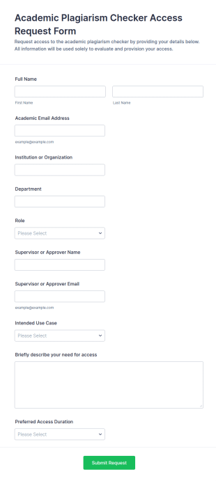 Academic Plagiarism Checker Access Request Form Template