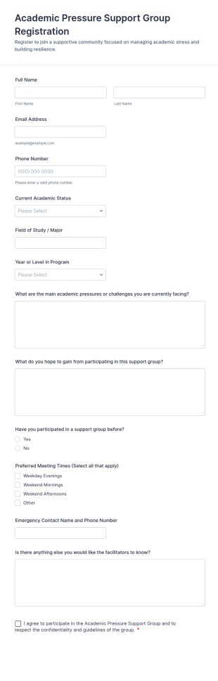 Academic Pressure Support Group Registration Form Template