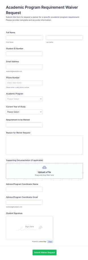 Academic Program Requirement Waiver Request Form Template