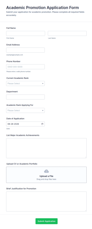 Academic Promotion Application Form Template