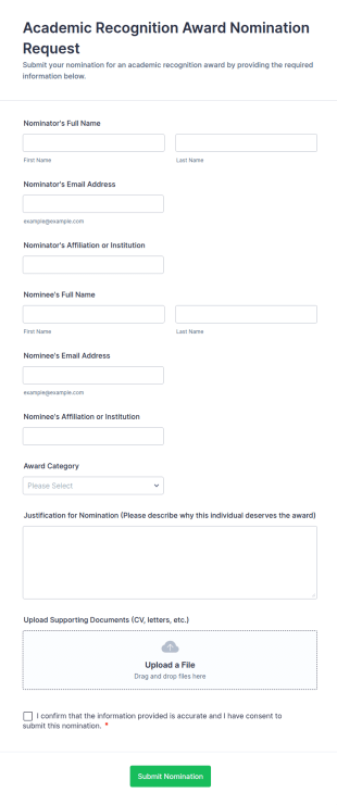 Academic Recognition Award Nomination Request Form Template